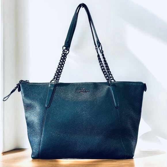 Coach G1747 F22208 Chain Shoulder Bag In Teal Pebble Leather authenticated - Picture 1 of 11